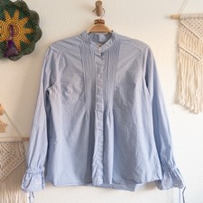 Abercrombie & Fitch Azul Claro Blanco Rayas Puños Campana Abotonados Top Grande