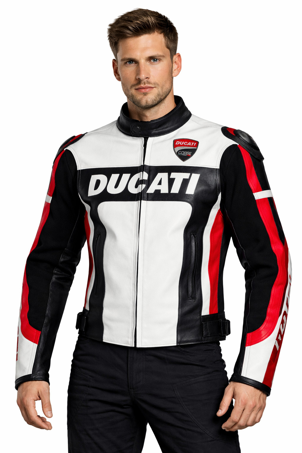 CHAQUETA BLINDADA DE CUERO DE VACA PARA HOMBRE MULTICOLOR DUCATI MOTO ABRIGO