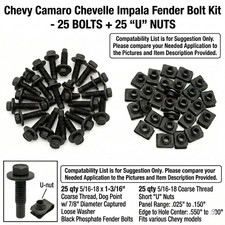 Chevy Camaro Chevelle Impala Fender Bolts Short U Nuts 516-18 X 1-316