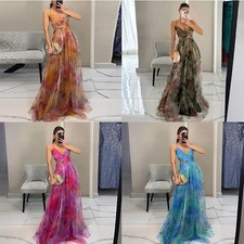 Summer Backless Women Strappy V Neck Maxi Swing Dress Boho PRINTED Holiday