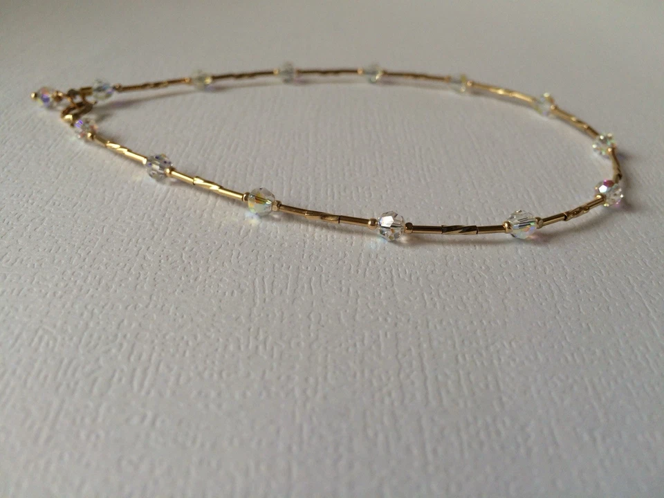 "Tobillera de cristal AB hecha con cristales de Swarovski 9,5"" nupcial playa boda nueva 14 k" Foto 3 de 4