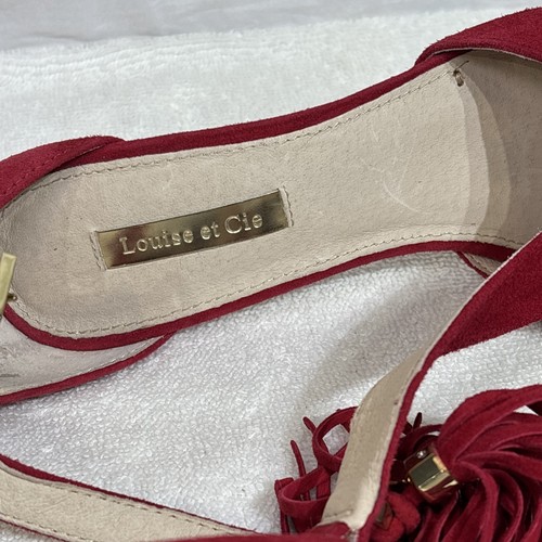 Louise et Cie Lo-Tage Fringe Tassel Suede Red Heel Sandal Stiletto Gold Size 7 - Picture 12 of 12