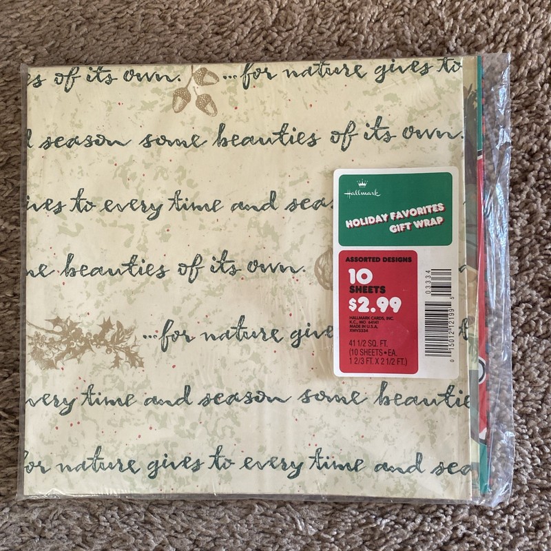 Vintage Hallmark Flat Christmas Gift Wrap-Sealed-10 Sheets
