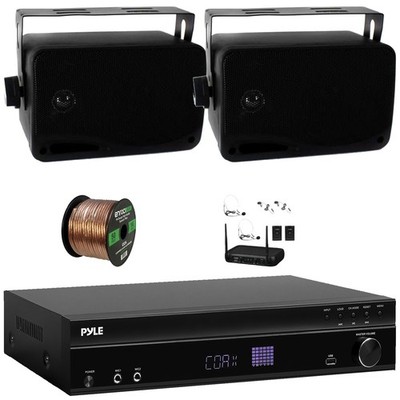 Pyle Bluetooth Home Audio Receiver, 2x 3.5'' 200W 3-Way Speakers + Wireless Mic
