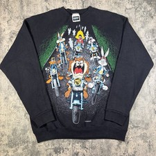 Vintage 90s Looney Tunes Biker AOP Crewneck Mens Large Taz Bugs Bunny 1997 USA