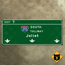 Illinois Joliet Interstate 355 South Exit 7 highway road sign 24x10