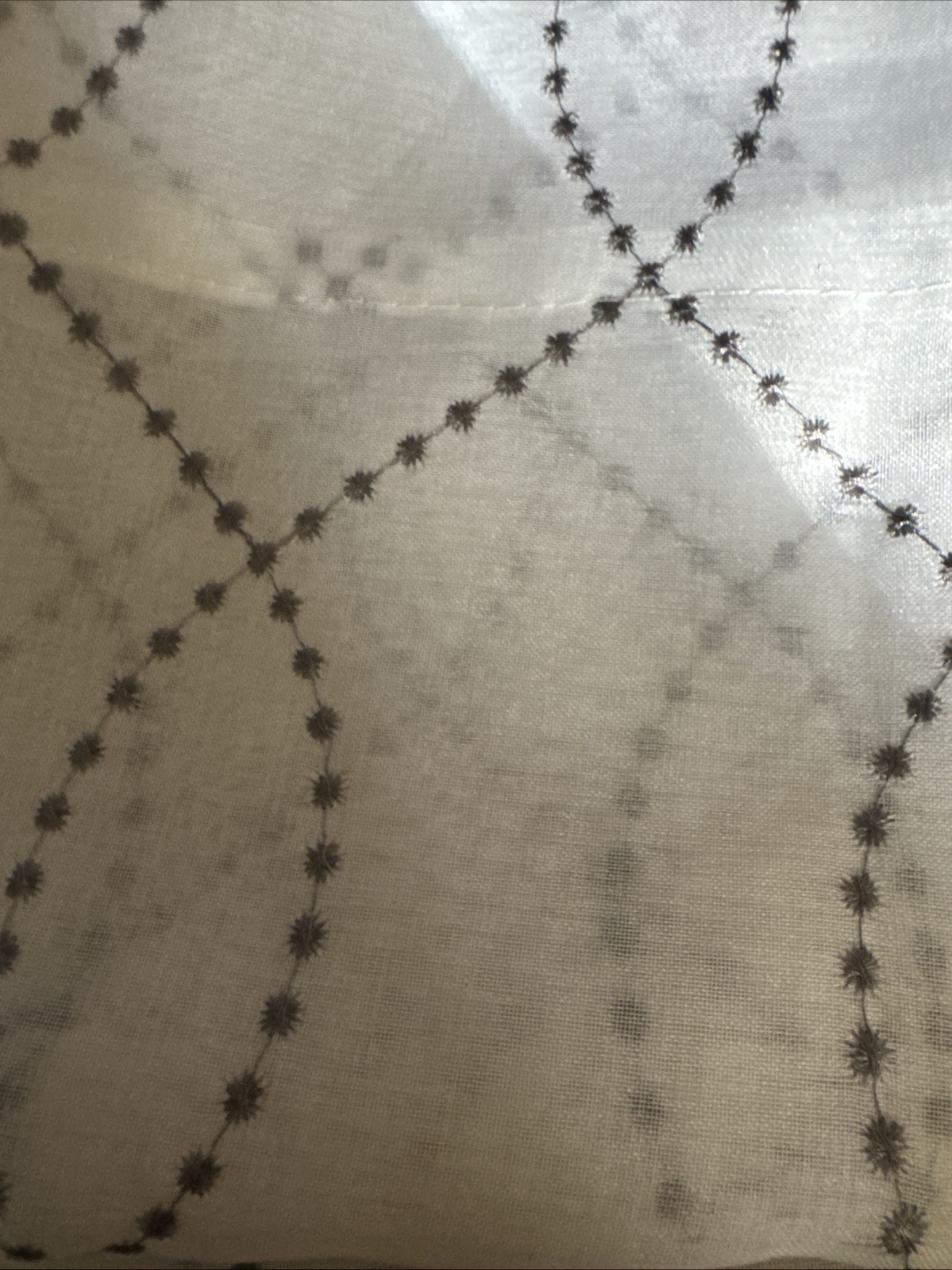 1 - Curtain panel White And Gray Sheer pattern Grommet 38"x84" NWOT