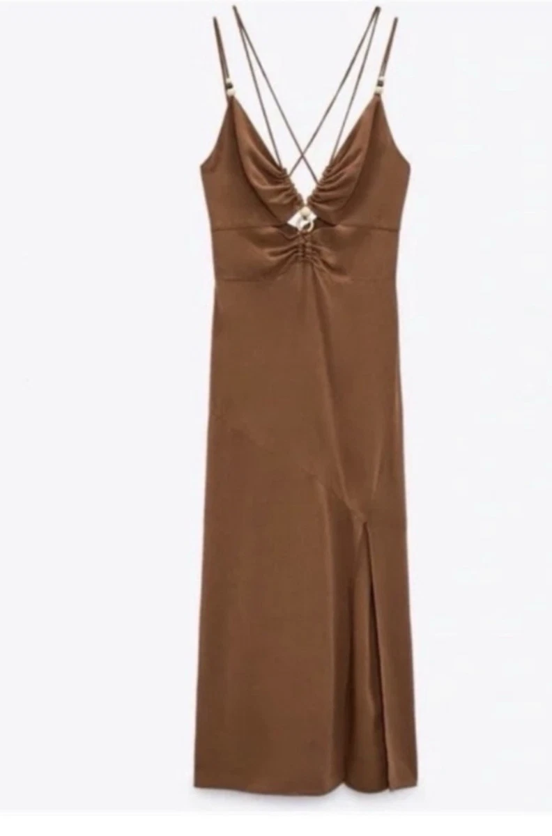ruched slip dress zara Zara White Black Polka Dot Ruched Cowl Neck Slip Dress usa S Mx26Sleeveless Long