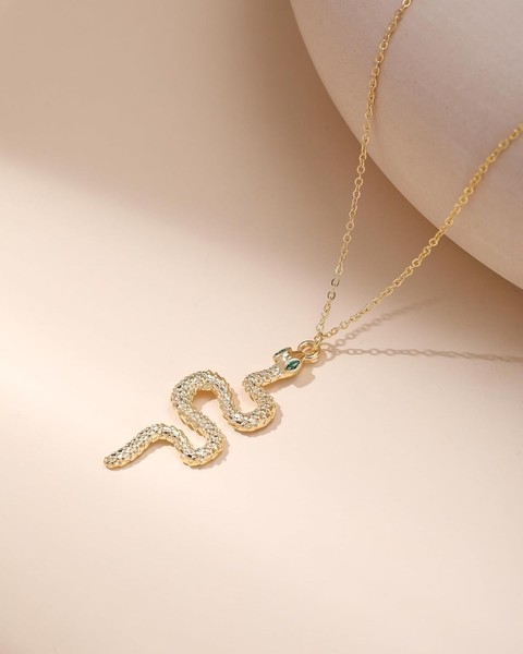 Alternate view of Snake Necklace 14k Gold Plated Snake Pendant Necklaces Cubic Serpent