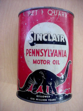 RARE VINTAGE SINCLAIR PENNSYLVANIA MOTOR OIL 1 QUART CAN RED & BLACK DINO
