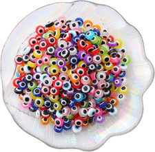 300Pcs Evil Eye Beads for Jewelry Making,Flat round Bead 8Mm Spacer Beads for Br