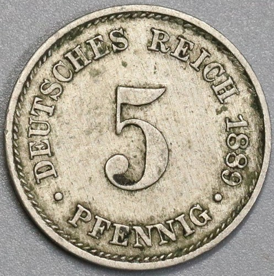 #ad 1889 J Germany 5 Pfennig XF Hamburg Scarce Kaiser Reich Coin 26031606R $9.99