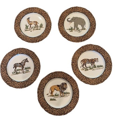 Vintage Genevieve Lethu Safari Plates Set of 5 Au Bord du Lac Tanganyika 1996