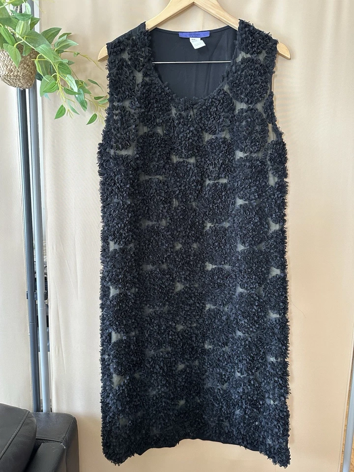 全新 蓝色 Les Copain 黑色花朵贴花 女式 48 码 罗马尼亚制造 — 第 2/4 张图片