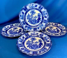 4 KYBER FLOW BLUE 10.25"DIA DINNER PLATES BY WILLIAM ADAMS STAFFORDSHIRE
