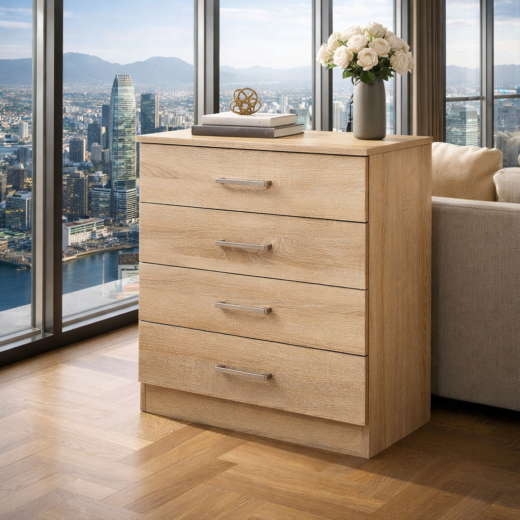 SONOMA OAK 4 DRAWER CHEST - Dimensions: Height 68.5cm Width 60cm Depth 40cm