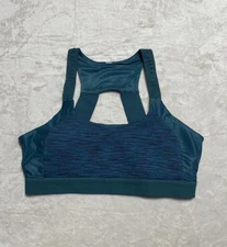 Alo Yoga Sports Bra Small Teal Blue Cutout Back Stretchy Athletic Activewear