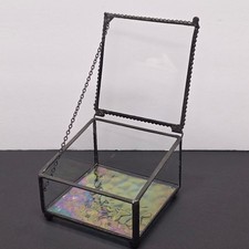 J Devlin Stained Clear Glass Iridescent Bottom Asymmetrical Jewelry Trinket Box