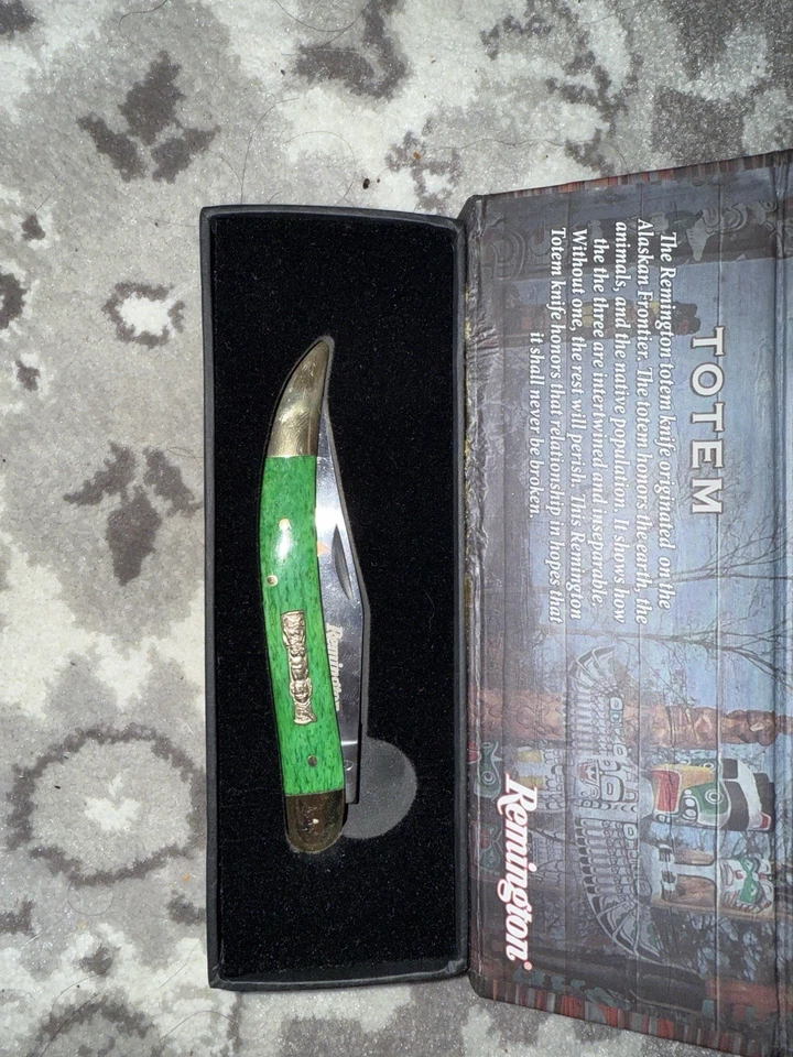 Cuchillo de bolsillo Remington verde hueso tótem liso palillo de dientes hoja de acero inoxidable Foto 2 de 4