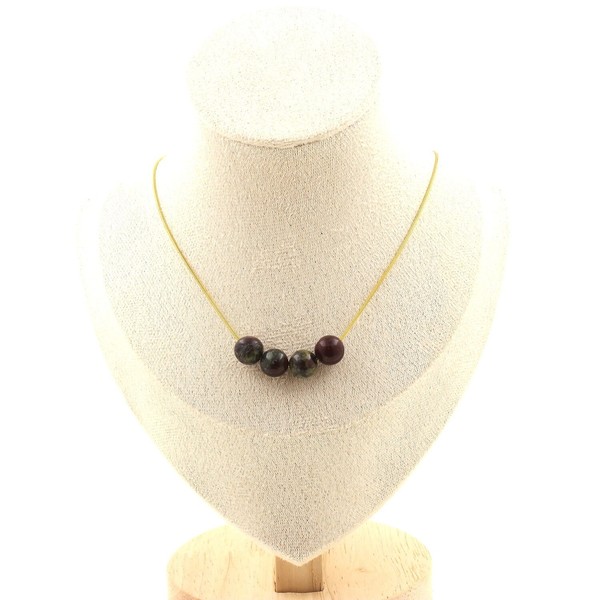 Pierres Et MinéRaux Collier 4 Perlen Jaspe Sang De Dragon 8 Mm Kette Aus Stahl-image