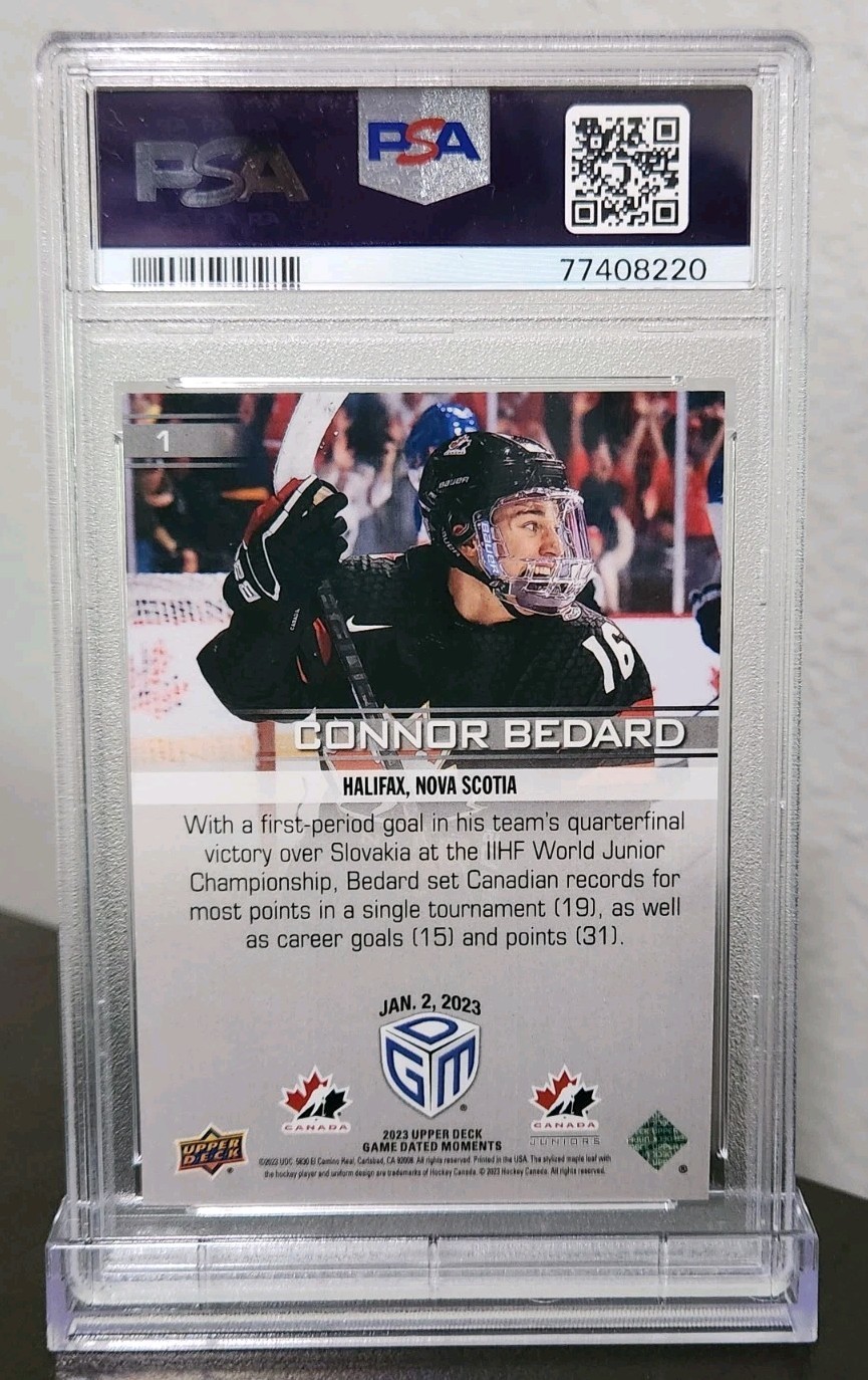 2023 Upper Deck Connor Bedard Game Dated Moments #1 PSA 8 Rookie view 4