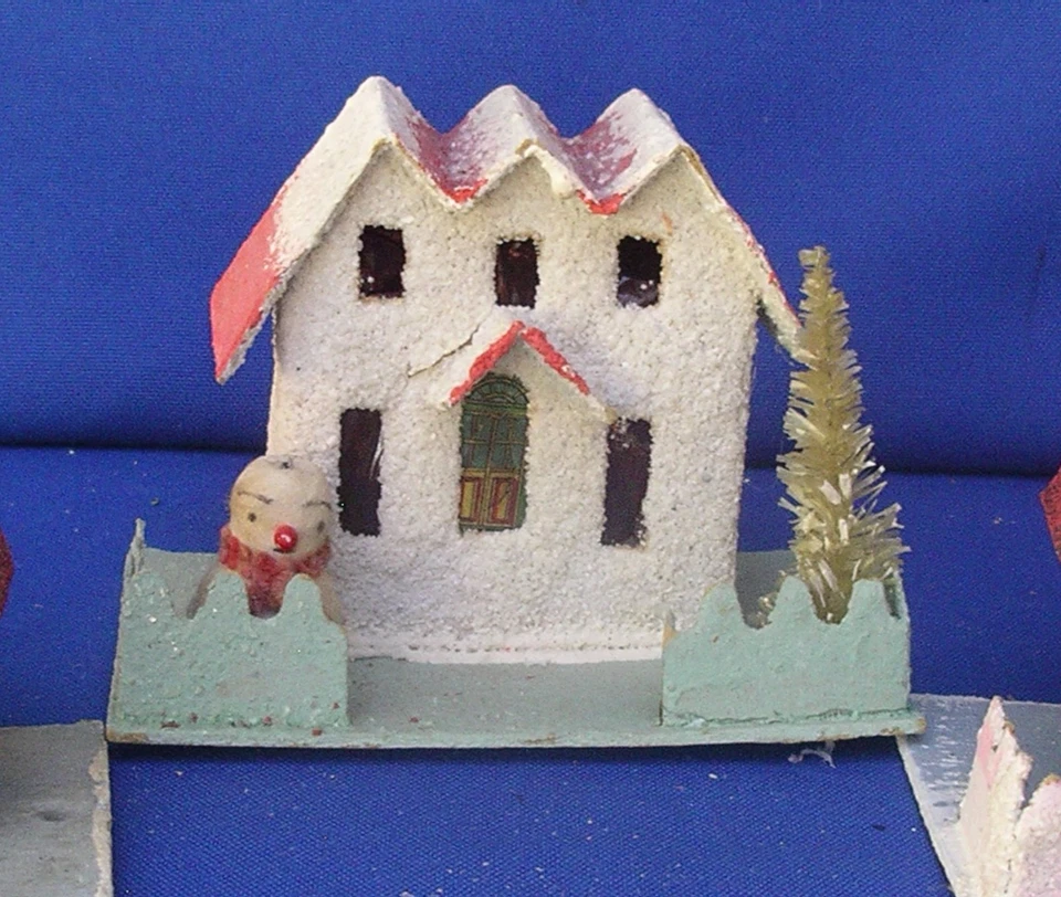 ВИНТАЖНЫЙ CHRISMTAS PUTZ КАРТОННЫЕ ДЕРЕВЕНСКИЕ ДОМА СЛЮДА снег ~ Япония лот комплект 3 - Изображение 3 из 4