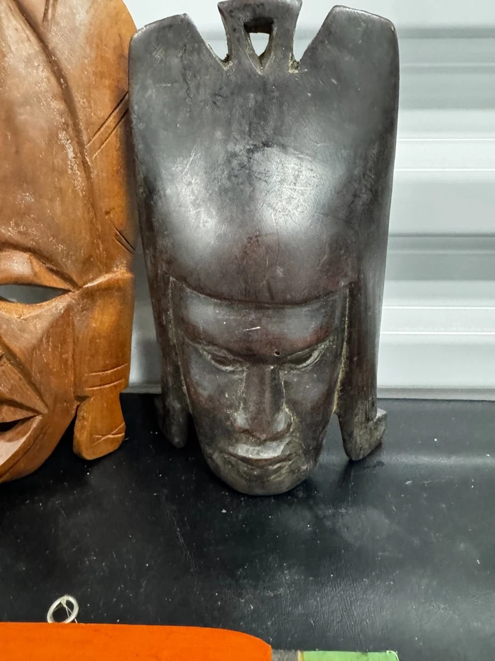 Set of 5 Kenya Style Wood Hand Carved African Mask Collectible Wall Decor - Image 4 of 4