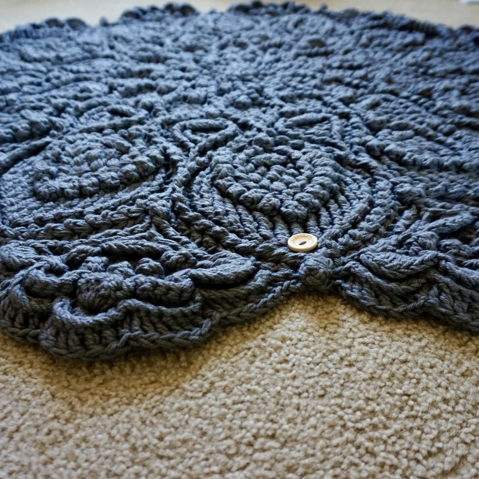 Alfombra de ganchillo hecha a mano área redonda 50” fibra natural abuela casa de campo retro EE. UU. Foto 2 de 4