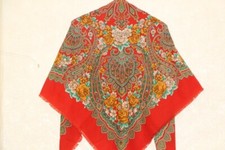 Red wool shawl with floral, Ukrainian Ethnic folk traditional scarf, Vintage