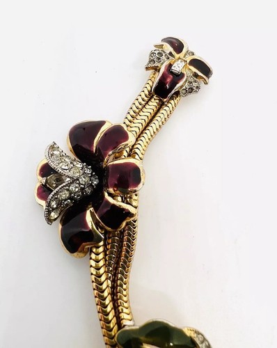 Pulsera de flores de LOTUS 1939 CORO esmaltadas con diamantes de imitación joyería vintage sin firmar - Imagen 5 de 14