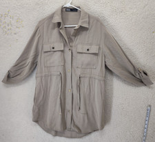 Zara Women Dress Small Beige Viscose Roll Tab Sleeve Font Buton Bleted Chic Mini