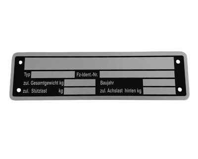 Blanko ALU Typenschild Anhängertypenschild Neutral Anhänger - Typ 2
