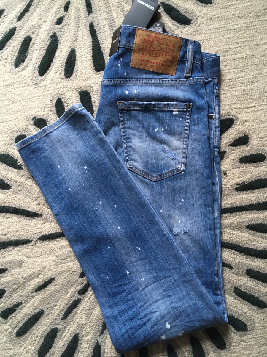 DSQUARED2 Men's Blue Distressed Slim Cool Guy 32L