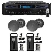 Technical Pro 1500 Watt Home Karaoke Machine System 4 8" Black Ceiling Speakers