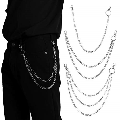 3 Pieces Jeans Chains Wallet Chain Pants Chain, Silver Pocket Chain Hip