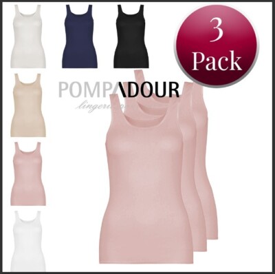 Pompadour Intime 3er Pack Damen Shirt ohne Arm Gr. 36-50 aus Modal Basic Farben