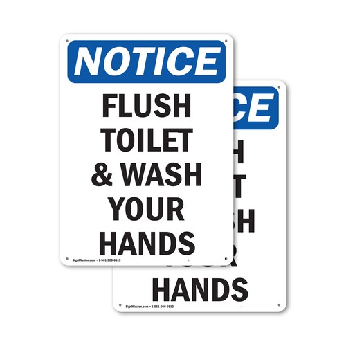 (2er Pack) Toilette spülen und Hände waschen OSHA Hinweis Schild Aufkleber Metall Kunststoff - Bild 1 von 22