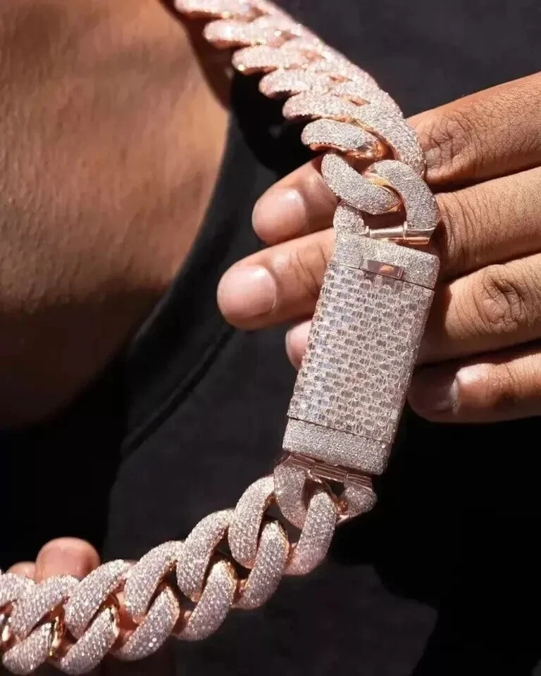 Colar masculino corrente cubana Miami folheado a ouro rosa 14K diamante simulado 29 quilates 20 mm - Imagem 2 de 4