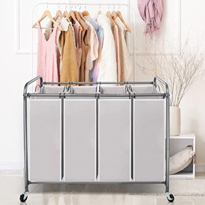 STORAGE MANIAC 3 Secties Wasserij Sorteerder, 3 Zak Wasserij Mand Winkelwagen met Heavy Duty Rolling Afsluitbare Wielen en Verwijderbare Tassen, Wasserij Organizer Wasmand Wasserij Kleding Separator