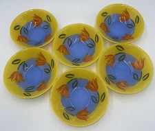 6 Provence Tulip Design Yellow Made In France Glass Soup/Dessert/Cereal Bowls