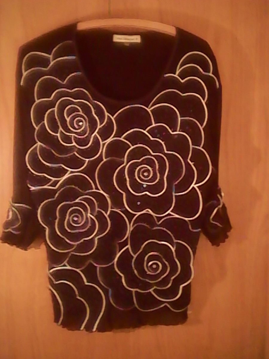 ボンキュートS Urban Behavior women's black floral blouse XXXL beads gems