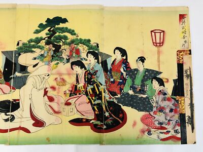 Y5229 WOODBLOCK PRINT Chikanobu Women's etiquette triptych Japan