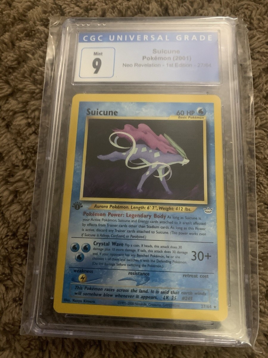 original suicune pokemon card MINT! 1st Edition SUICUNE 2001 Pokemon Neo Revelation 27 Rare WOTC CGC 9