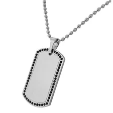 Stainless Steel Dog Tag Black Crystals Necklace Pendant with Chain