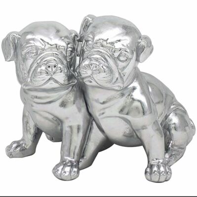 Silber Mops Welpe Ornament Zwillingsmops Figur Metallic Finish Hund Regal Ornament 