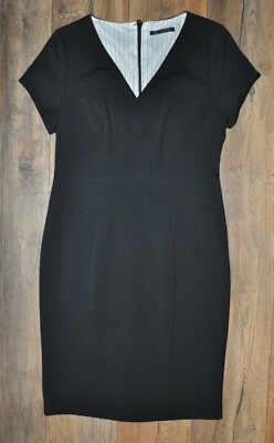 M&S Ladies Black Smart Office Pencil Dress Back Zip V Neck UK 12 Viscose Blend | eBay