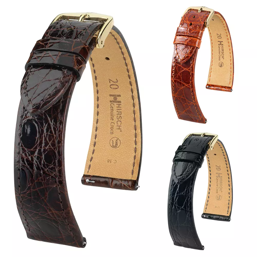 HIRSCH Genuine Croco Real Caiman Crocodile Leather Watch Strap - Quick Release