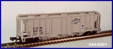 JnJ TRAINS RTR #9201 N SCALE CNW 47' 3 BAY PS2 GRAY, END MARKINGS, W/CASE