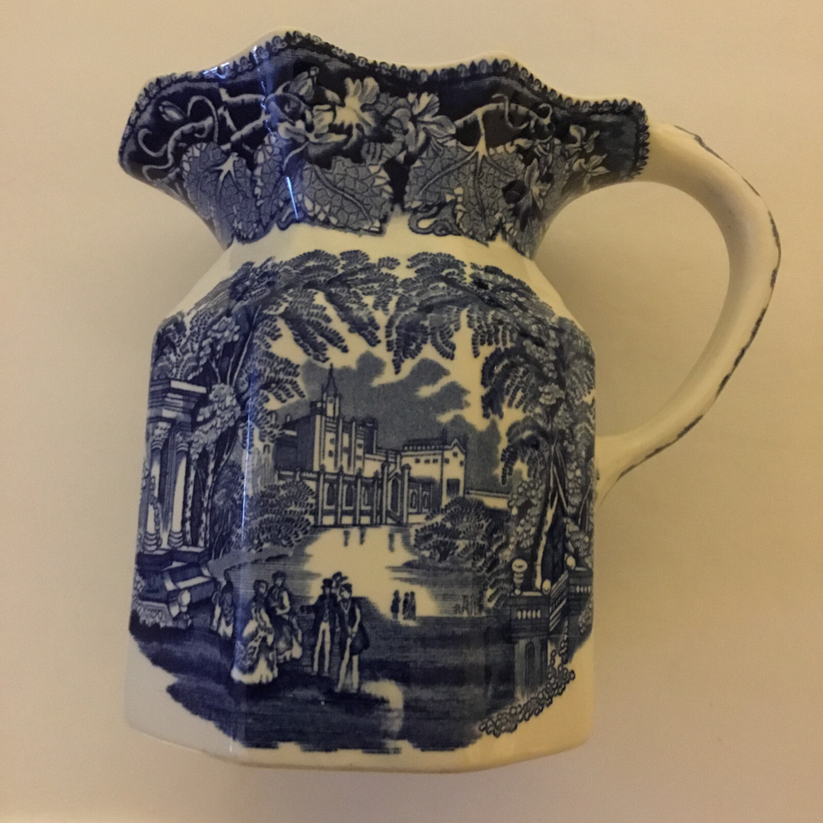Vintage Mason's Vista Blue Transferware Ironstone Pitcher Creamer 6" England