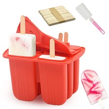 Bongpuda 6 Pieces Silicone Popsicle Molds,Easy-Release medium, Red